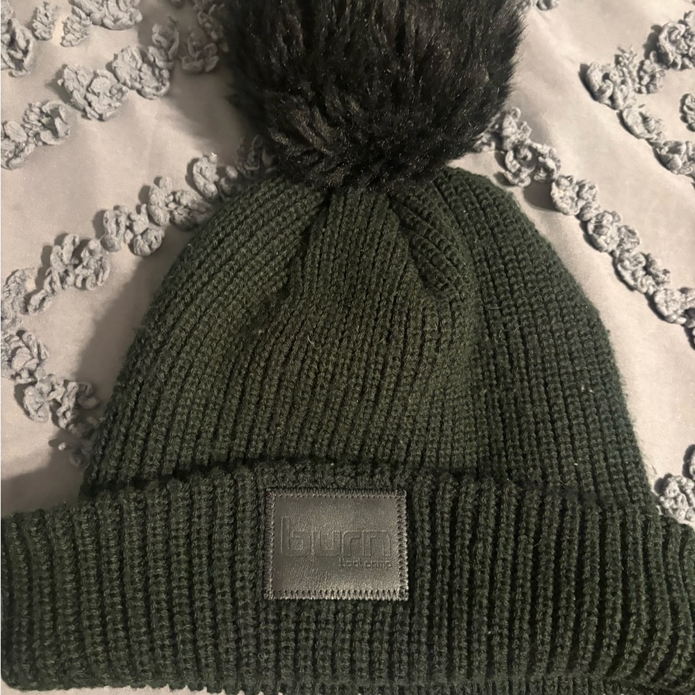 Dark Green Knit Beanie with Pom
